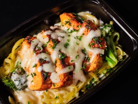 Grilled Chicken Alfredo with Gluten Free Fettuccine and Coconut Amino Broccoli Online now