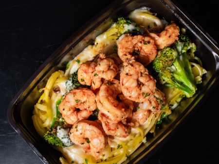 Grilled Jumbo Shrimp Alfredo with Gluten Free Fettuccine and Coconut Amino Broccoli Discount