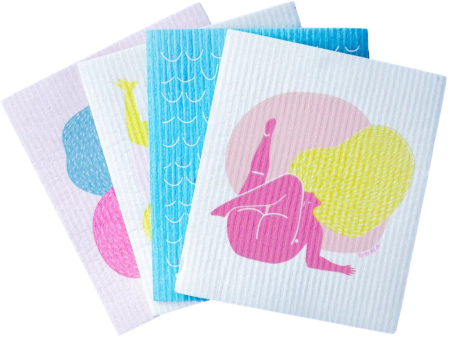 Compostable Sponge Cloth Pack - Ladies Pattern (4 Pack) on Sale