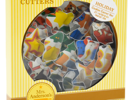 12 pc Metal Tin Holiday Cookie Cutter Set For Sale