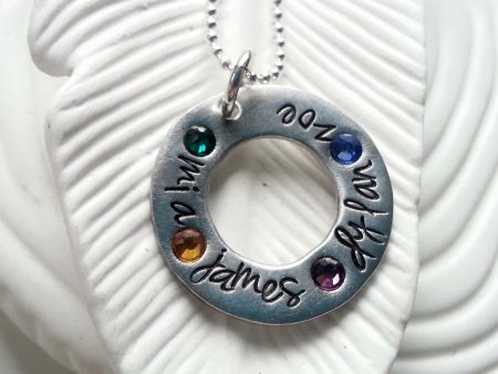 Name and Birthstone Washer | Mother s or Grandmother s Necklace Discount