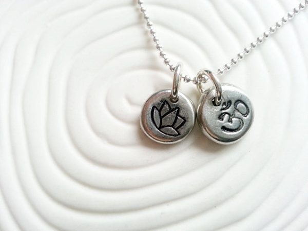 Yoga Necklace | Ohm and Lotus Charm Necklace on Sale