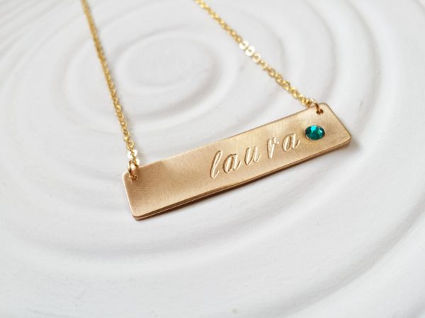 Birthstone Bar Necklace | Gold Tone Name and Birthstone Bar | Personalized Jewelry Supply