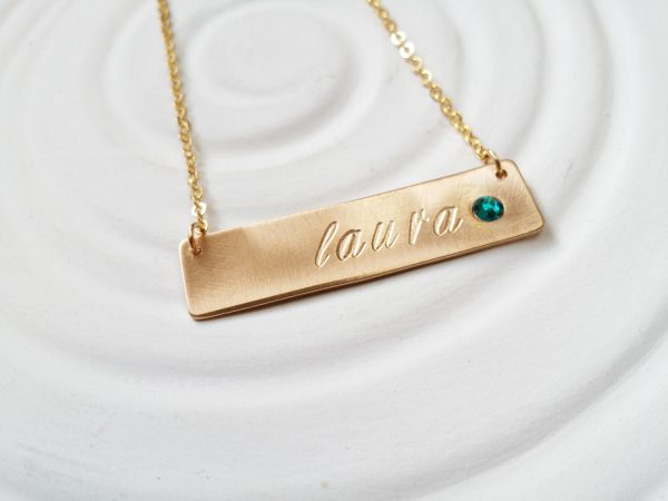 Birthstone Bar Necklace | Gold Tone Name and Birthstone Bar | Personalized Jewelry Supply