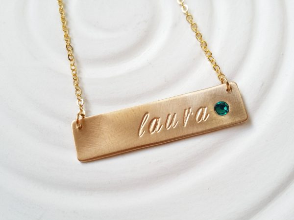 Birthstone Bar Necklace | Gold Tone Name and Birthstone Bar | Personalized Jewelry Supply