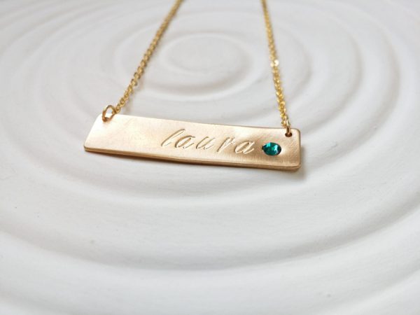 Birthstone Bar Necklace | Gold Tone Name and Birthstone Bar | Personalized Jewelry Supply