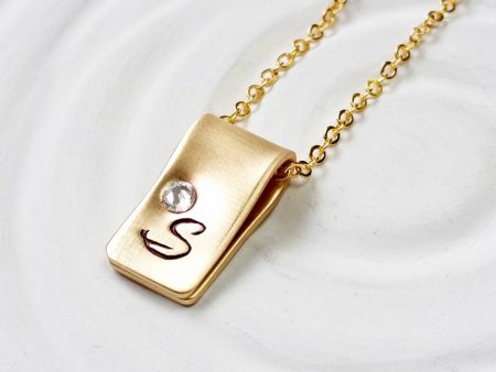 Fold Over Initial Charm Necklace | Birthstone Initial | Gold Tone Online Sale