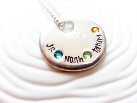 Three Name and Birthstone Necklace | Floating Hole Pendant Cheap