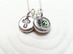 Birthstone Initial and Cross Necklace | Communion or Confirmation Gift Fashion