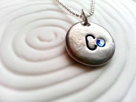 Block Initial and Birthstone Necklace | Pebble Necklace on Sale