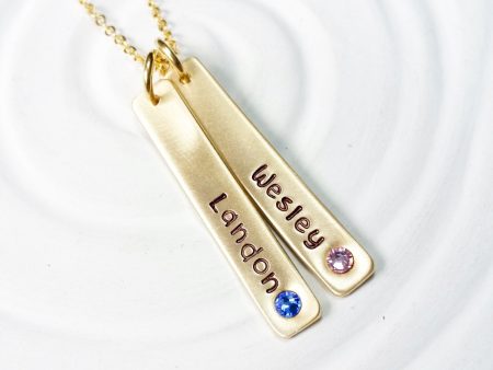 Birthstone Name Tag Necklace | Gold Tone Bars with Name and Birthstones For Discount