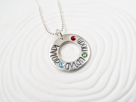 Birthstone Washer Necklace | Children s Name Jewelry | Mother s Necklace Sale