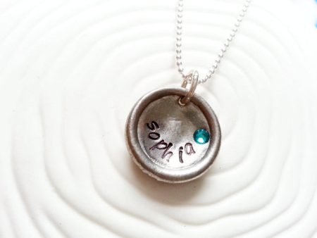 Vintage Button Necklace | Border Initial and Birthstone on Sale