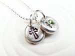 Birthstone Initial and Cross Necklace | Communion or Confirmation Gift Fashion