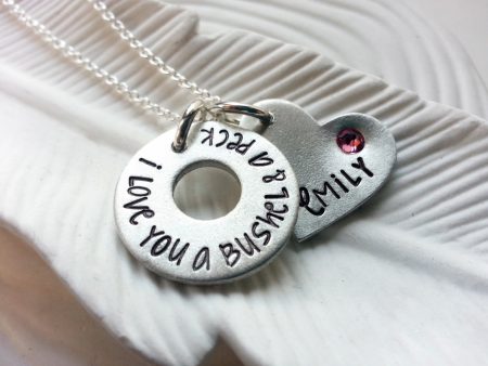 I Love You A Bushel & A Peck Necklace | Birthstone Washer and Heart Necklace | Mother s Necklace For Sale